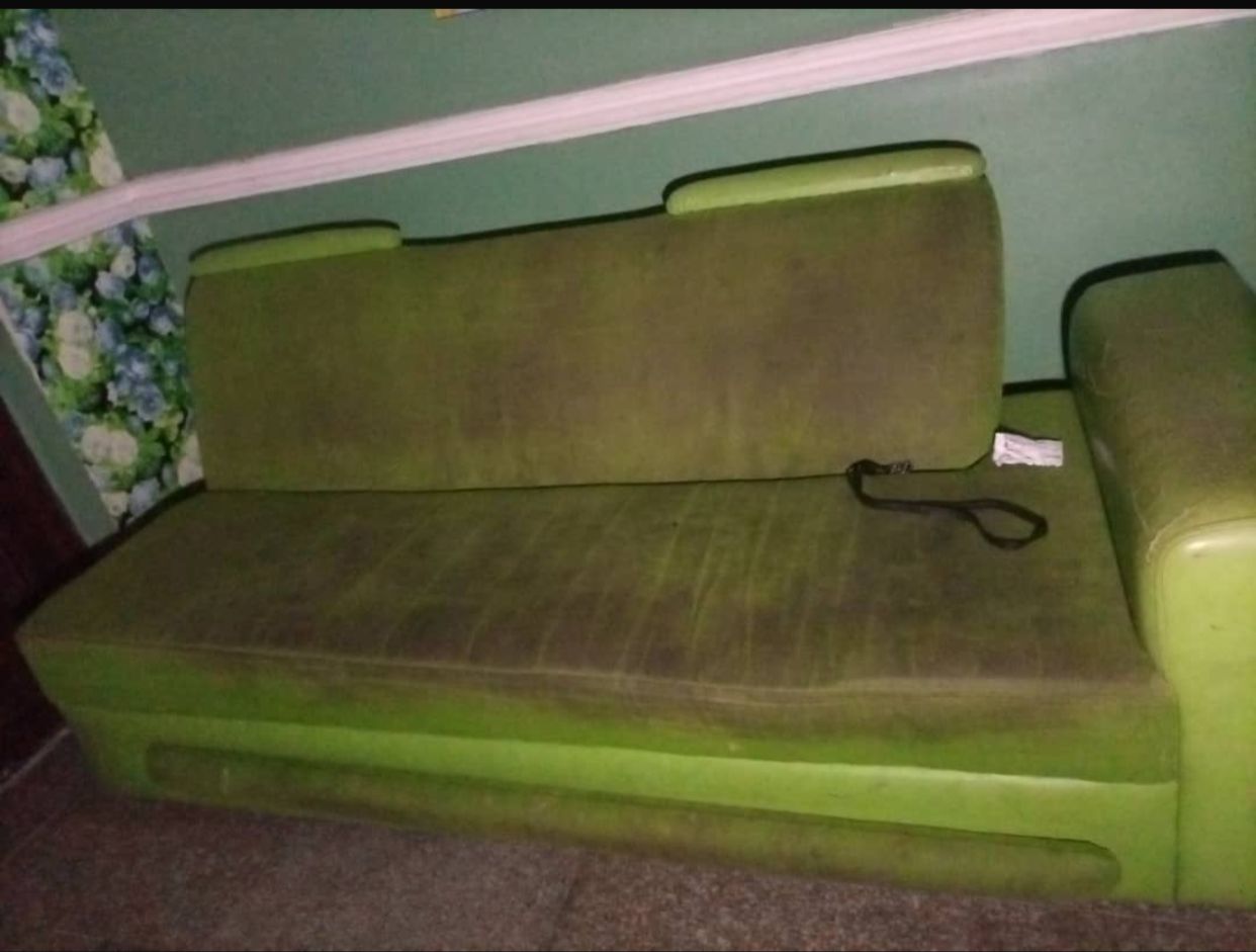 Green Sofa After Cleaning